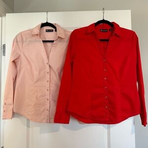 Bundle of 2 New York & Company Button Down Collared Shirts Red and Pink Size S